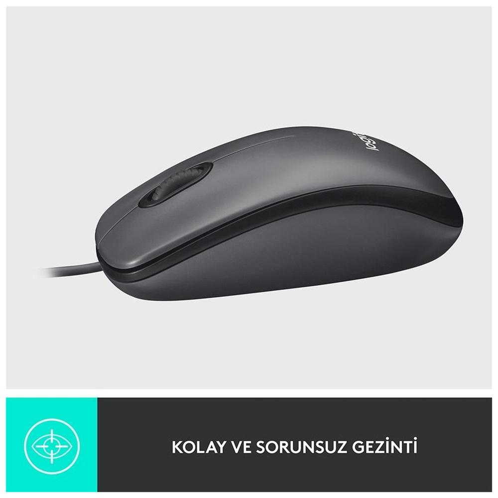 LOGITECH 910-006652, M100 Siyah, USB Kablolu, 1000dpi, Optik, 3 Tuşlu, Mouse