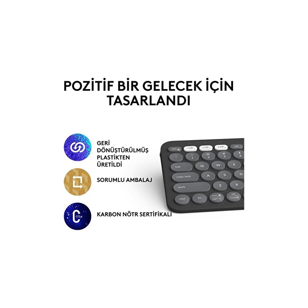 LOGITECH K380S, Pebble Keys 2, Siyah, 920-011859, Bluetooth, Türkçe, Q, Multimedya, Mini Klavye