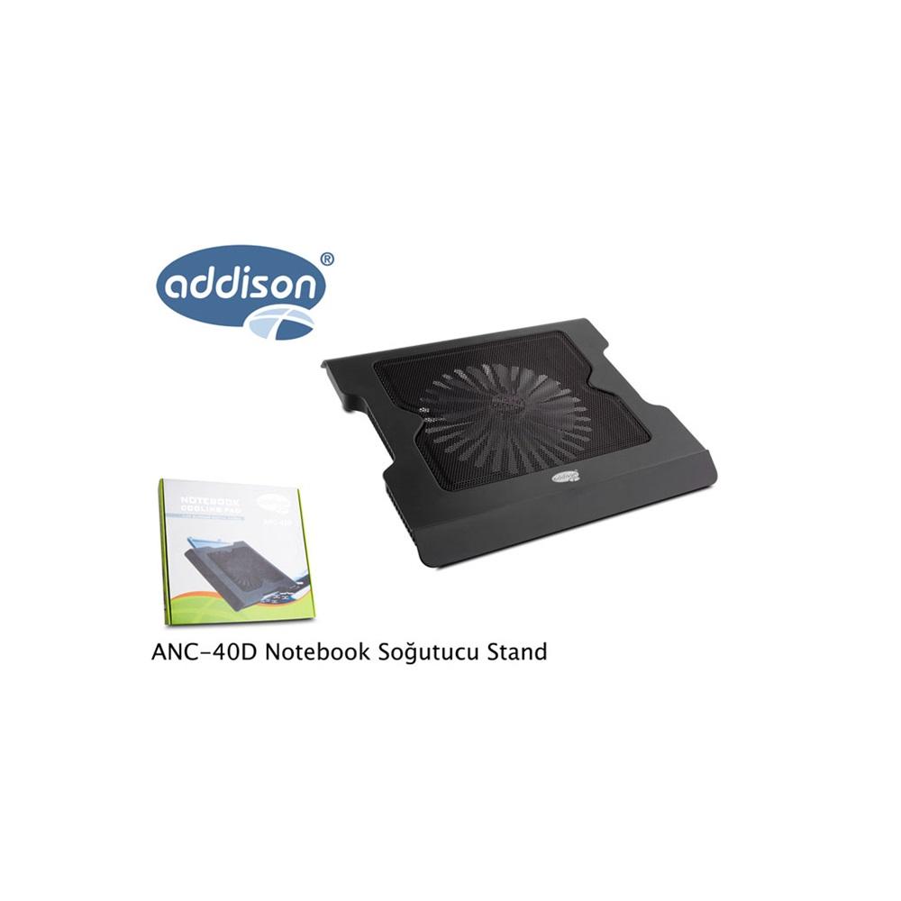 ADDISON ANC-40D, 20cm Fan, 10"-16" Notebook Soğutucu, 4 USB 2.0 Giriş, Mavi Ledli Fan(Siyah)