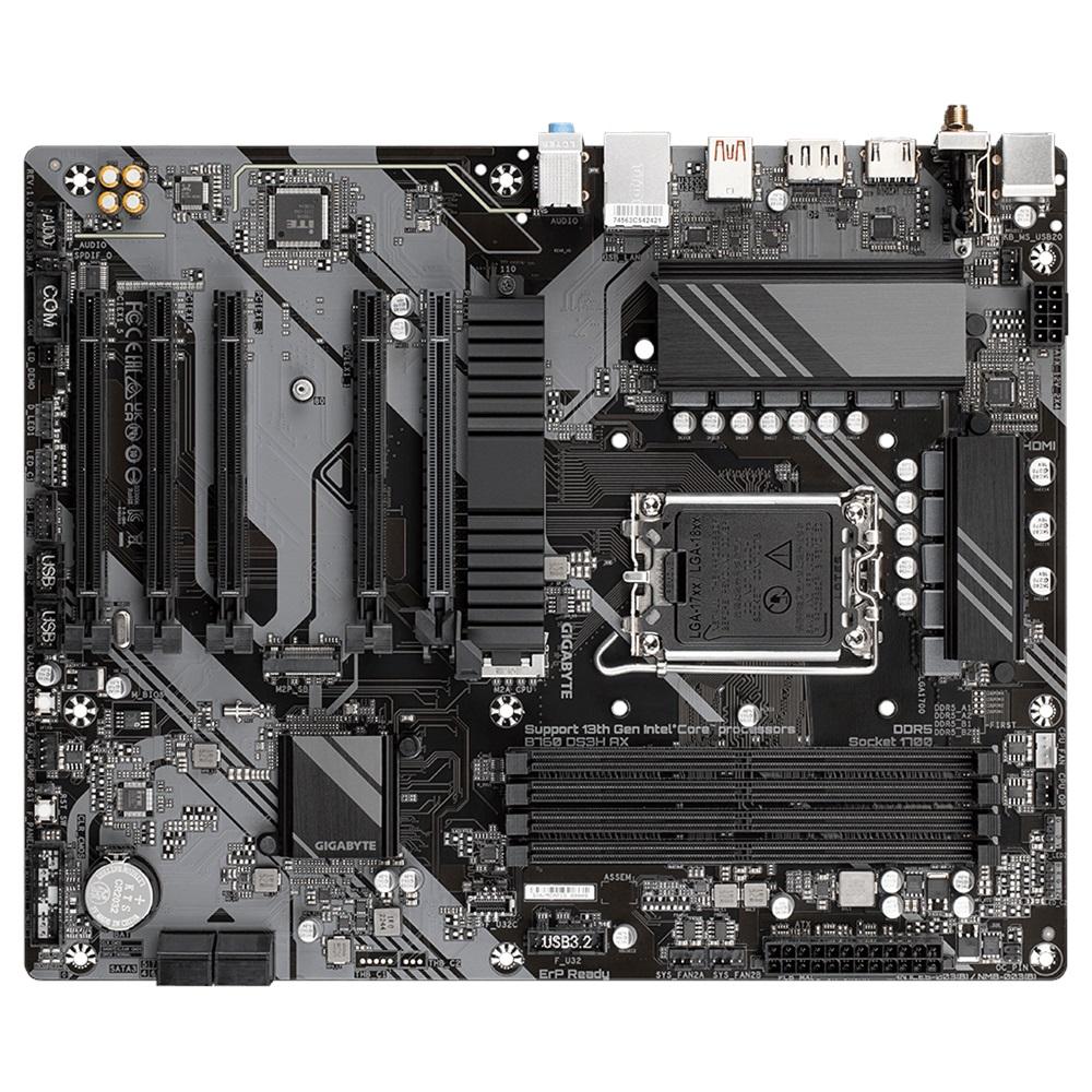 GIGABYTE B760 DS3H AX, rev.1.0, 4xDDR5, 2xM.2, DP, HDMI, Type-C, Wi-Fi 6E, Bluetooth v5.3, 12-13-14.Nesil, LGA1700 Soket, Anakart