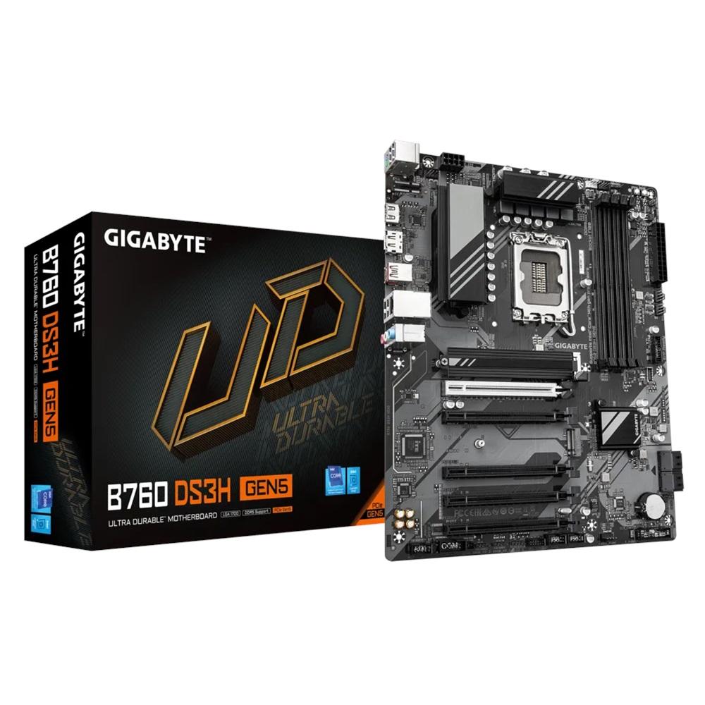 GIGABYTE B760 DS3H GEN5, 4xDDR5, 2xM.2, DP, HDMI, Type-C, 13-14.Nesil, LGA1700 Soket, Anakart
