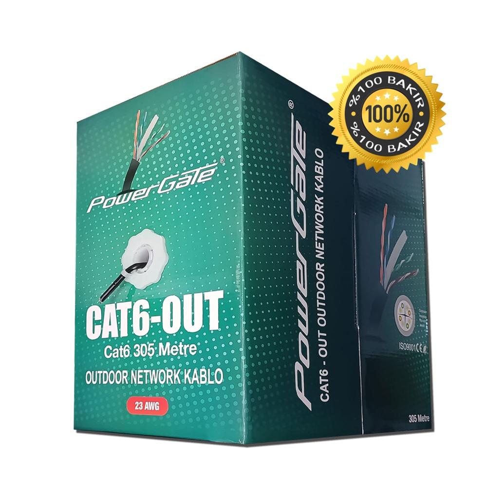 POWERGATE CAT6-OUT-COPPER, Outdoor (Dış Mekan), Polietilen, 23AWG 0.57mm, UTP, CAT6, %100 Bakır Kablo, 305m, Siyah