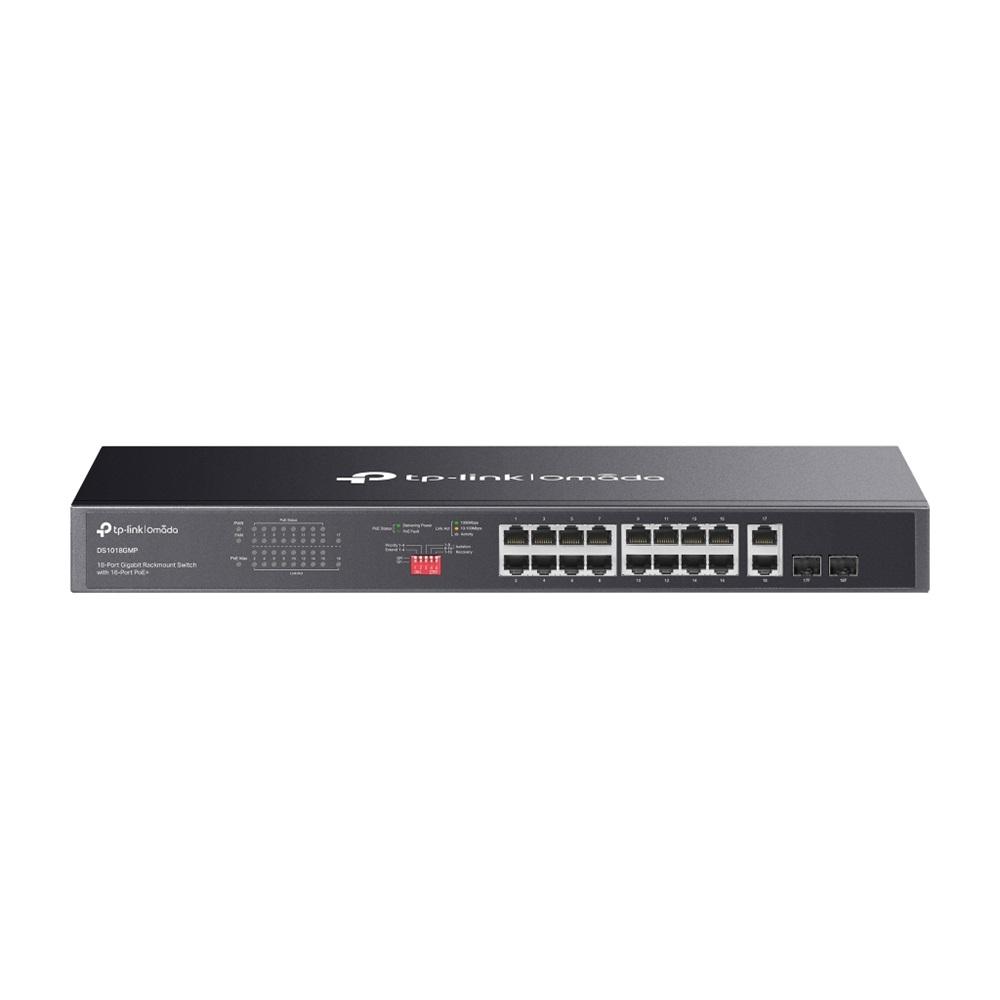 OMADA DS1018GMP, 18 Port Gigabit, 16 Port Gigabit PoE+, 250W, 4 Port Combo Gigabit SFP, Yönetilemez, Rackmount Metal Kasa Switch