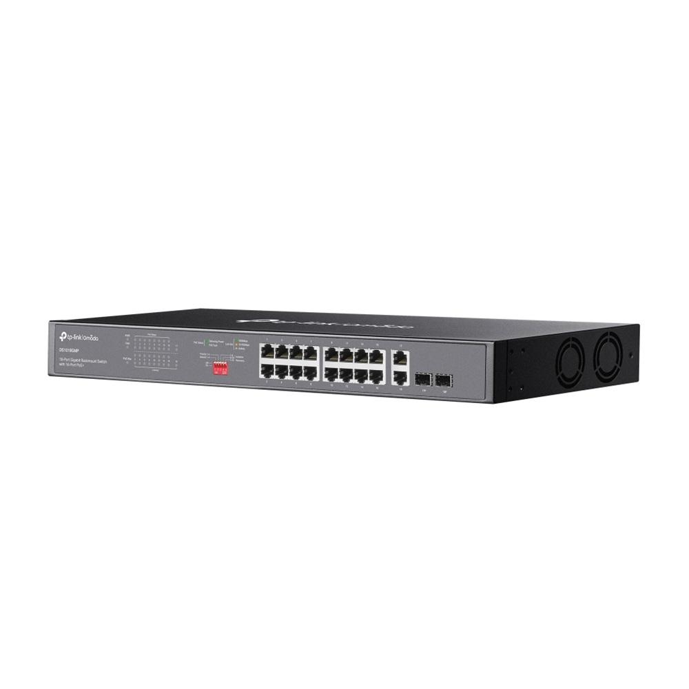 OMADA DS1018GMP, 18 Port Gigabit, 16 Port Gigabit PoE+, 250W, 4 Port Combo Gigabit SFP, Yönetilemez, Rackmount Metal Kasa Switch
