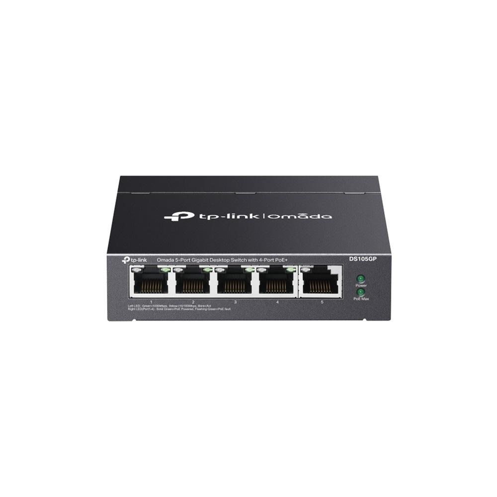 OMADA DS105GP, 5 Port Gigabit, 4 Port Gigabit PoE+, 65W, Yönetilemez, Masaüstü/Vesa Metal Kasa Sessiz Switch
