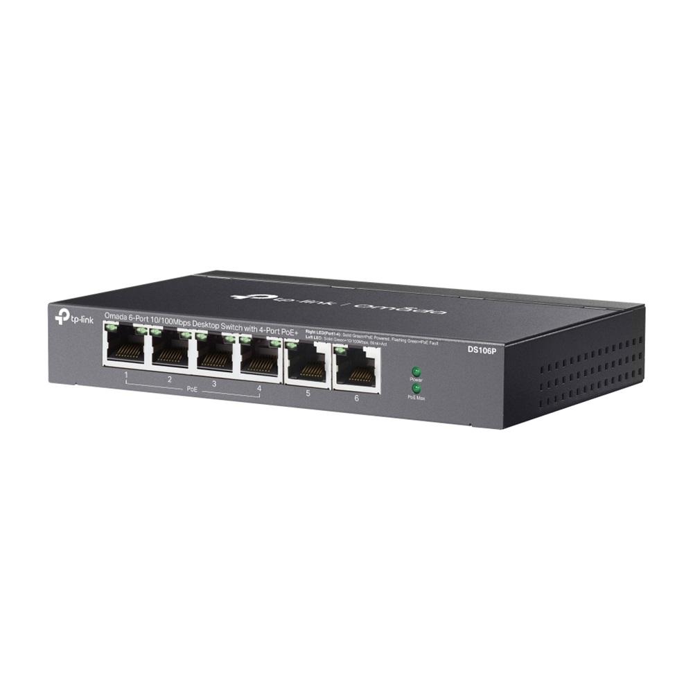 OMADA DS106P, 6 Port Gigabit, 4 Port Gigabit PoE+, 67W, Yönetilemez, Masaüstü Metal Kasa Sessiz Switch
