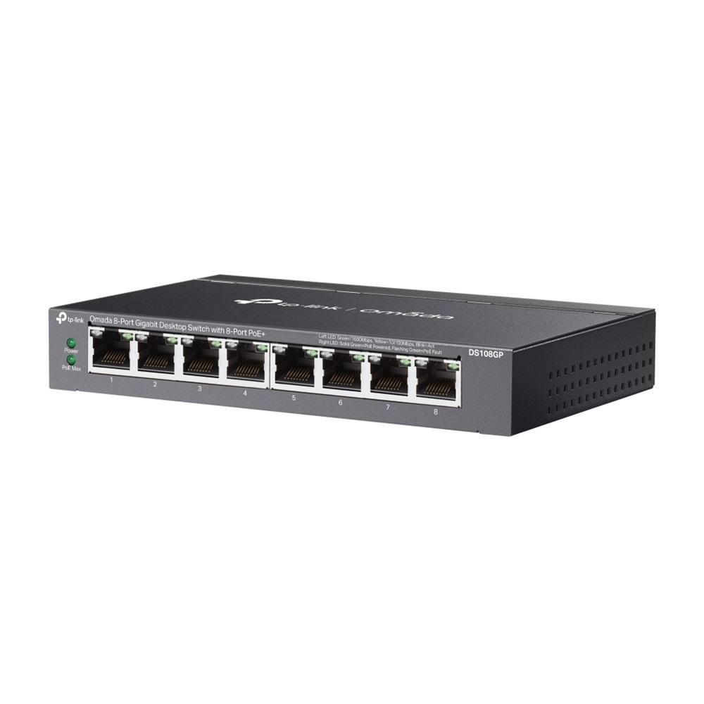 OMADA DS108GP, 8 Port Gigabit, 8 Port Gigabit PoE+, 65W, Yönetilemez, Masaüstü/Vesa Metal Kasa Sessiz Switch