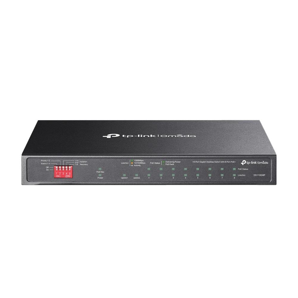 OMADA DS110GMP, 10 Port Gigabit, 8 Port Gigabit PoE+, 123W, 1 Port Combo Gigabit SFP, Yönetilemez, Metal Kasa Masaüstü Sessiz Switch