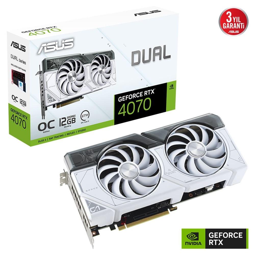 ASUS DUAL-RTX4070-O12G-WHITE, 12Gb, 192Bit, GDDR6X, 1xHDMI, 3xDP GAMING Ekran Kartı