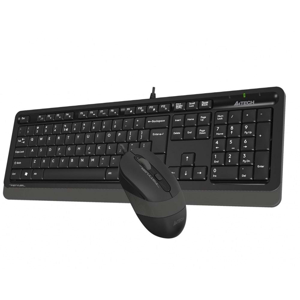 A4 TECH F1010, Gri, FSTYLER, USB Kablolu, Türkçe Q, Multimedya, Klavye Mouse Set