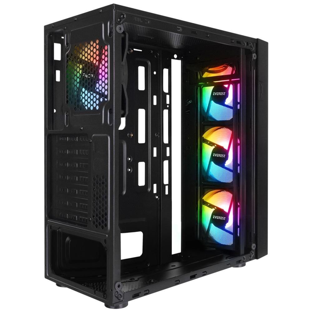 EVEREST FACED-V1, Mesh, Power YOK, 4x12cm Sabit Rainbow Fan, Temperli Cam Yan Panel, ATX, GAMING KASA