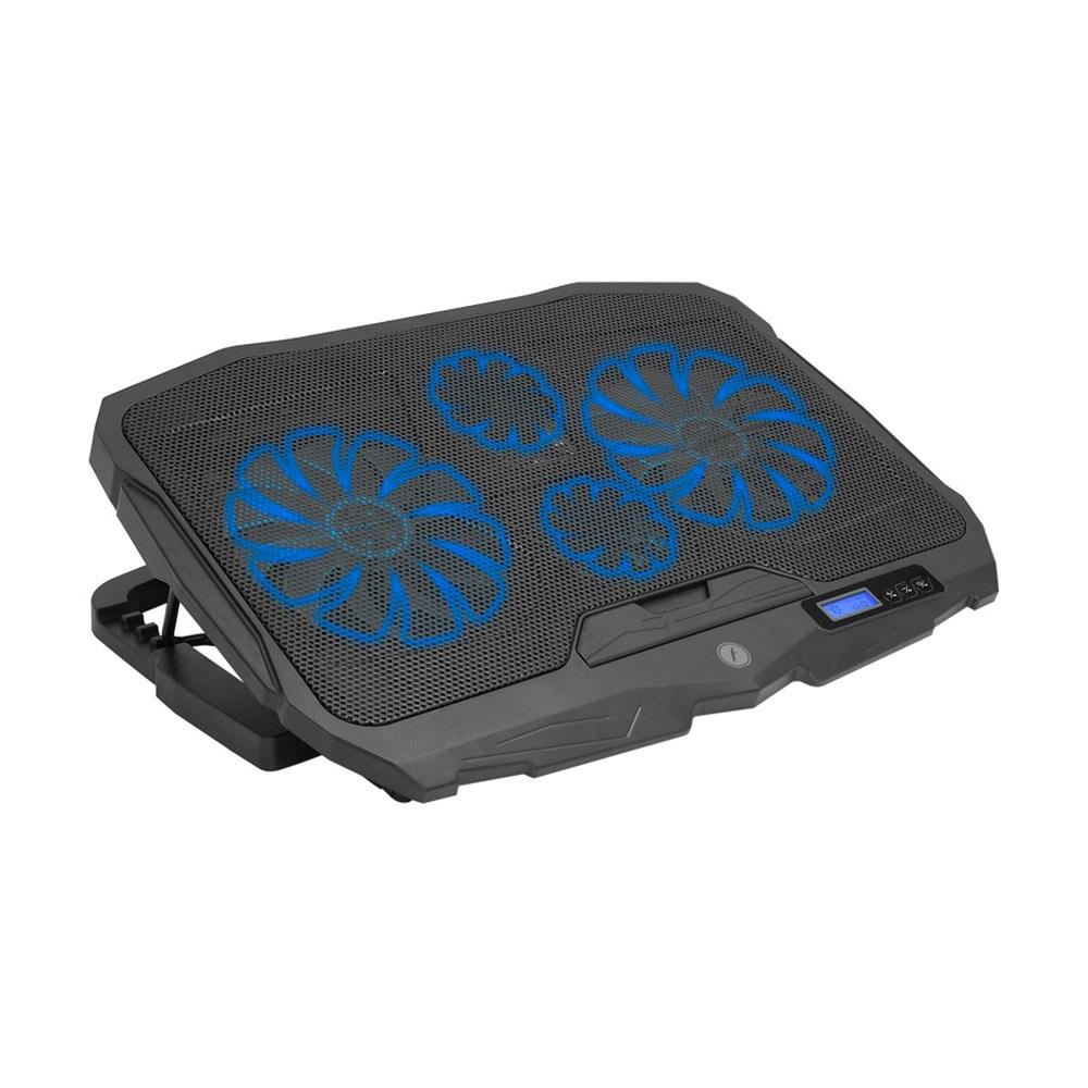 FRISBY FNC-5230ST (2x12,5cm 2x7cm) 4 Fan, 10"-17" Notebook Soğutucu, 5 Kademeli Stand, 3 Farklı Program, Ayarlanabilir Hız, Mavi Ledli (Siyah)