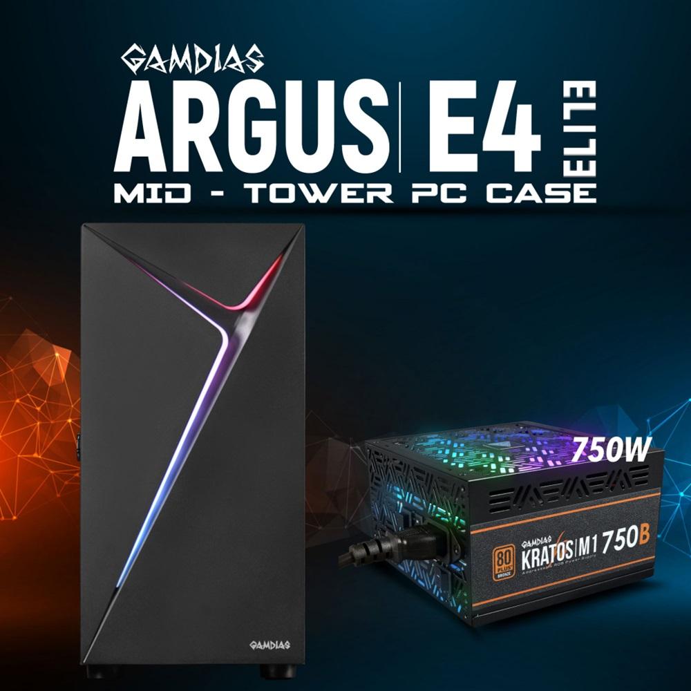 GAMDIAS ARGUS E4 Elite, 750W, Tempered Glass, ARGB, 80+ Bronze, ATX GAMING KASA