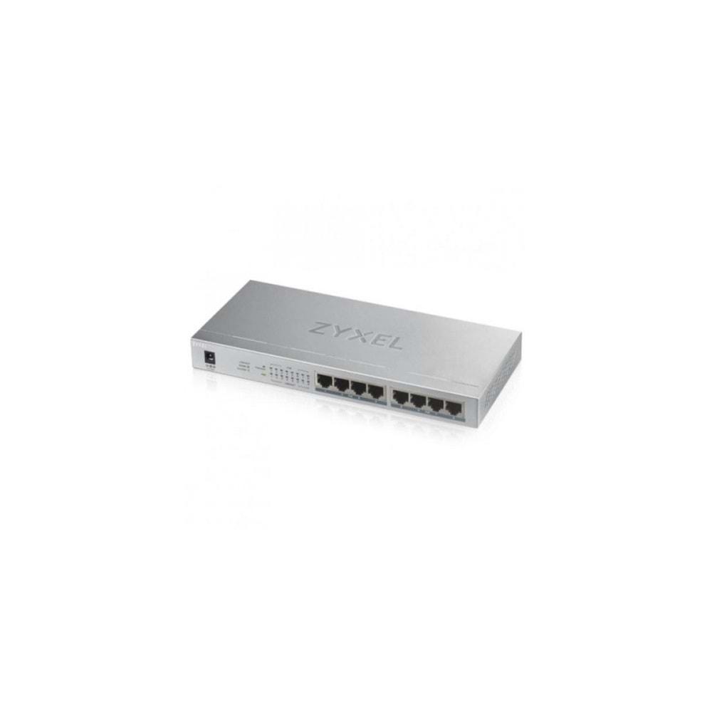 ZyXEL GS1008HP, 8 Port, GigaBit, 8 Port PoE 60W, Yönetilemez, Masaüstü Switch