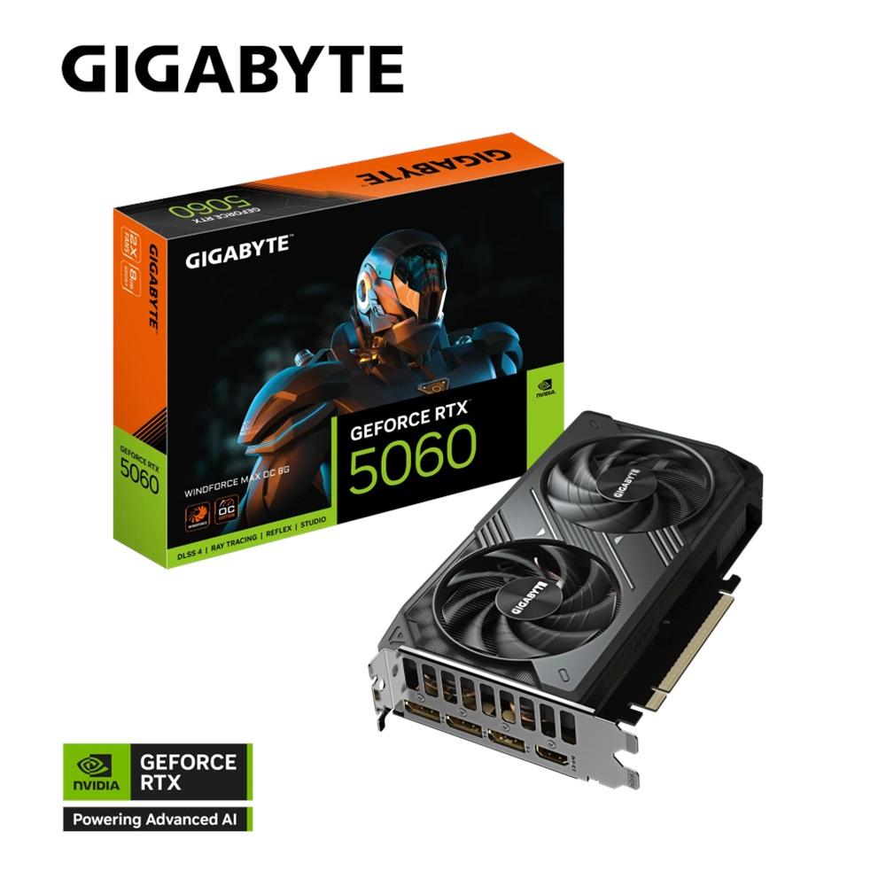 GIGABYTE GV-N5060WF2MAX OC-8GD, RTX5060, WINDFORCE MAX OC, 8Gb, GDDR7, 128BIT, 2 Fanlı, 1xHDMI, 3xDP, GAMING Ekran KARTI