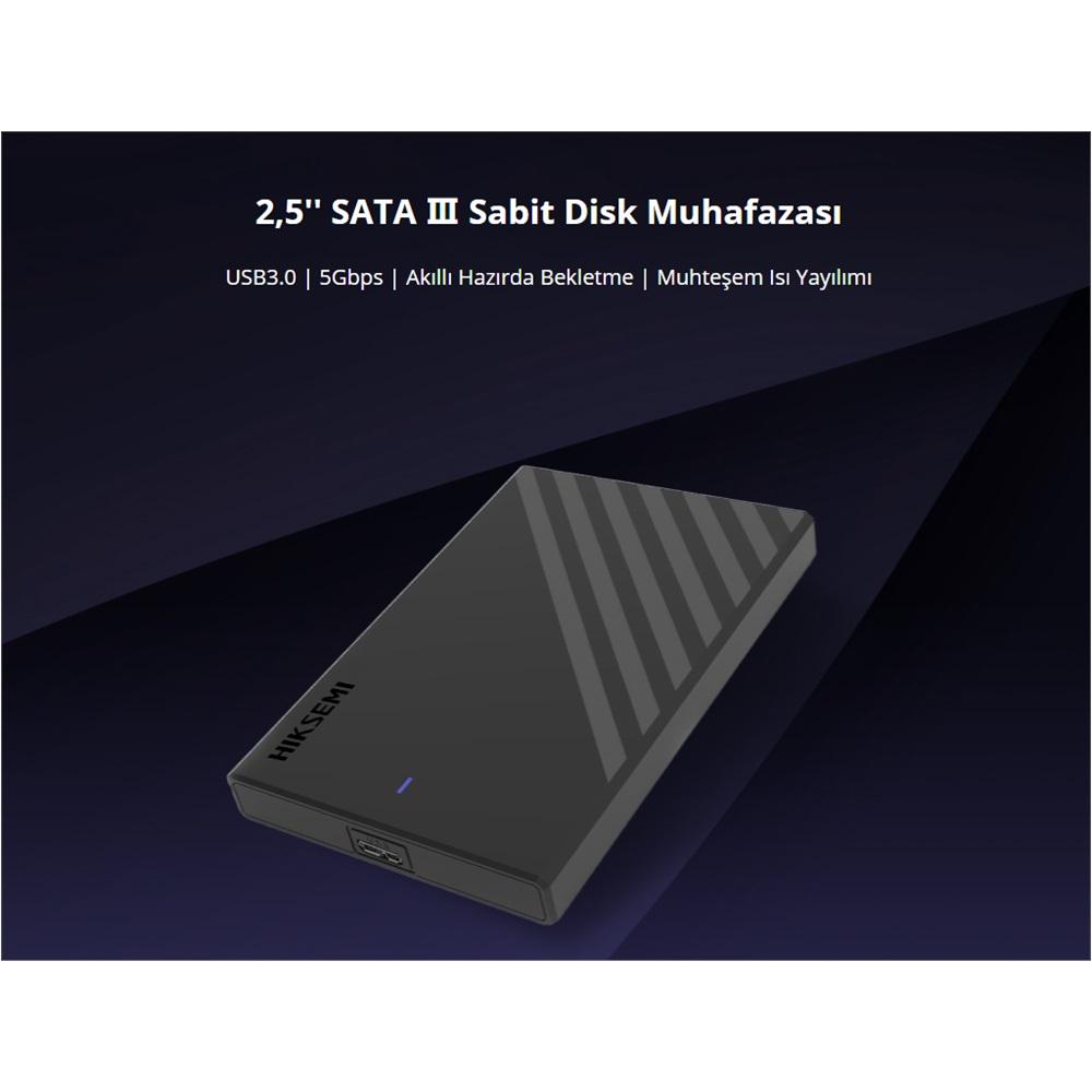 HIKSEMI HS-HUB-MHB201, USB3.0, 2,5" Disk Kutusu. (SSD ve HDD Destekler, 5Gbps, Siyah, Win, Mac-OS, Linux, Android)