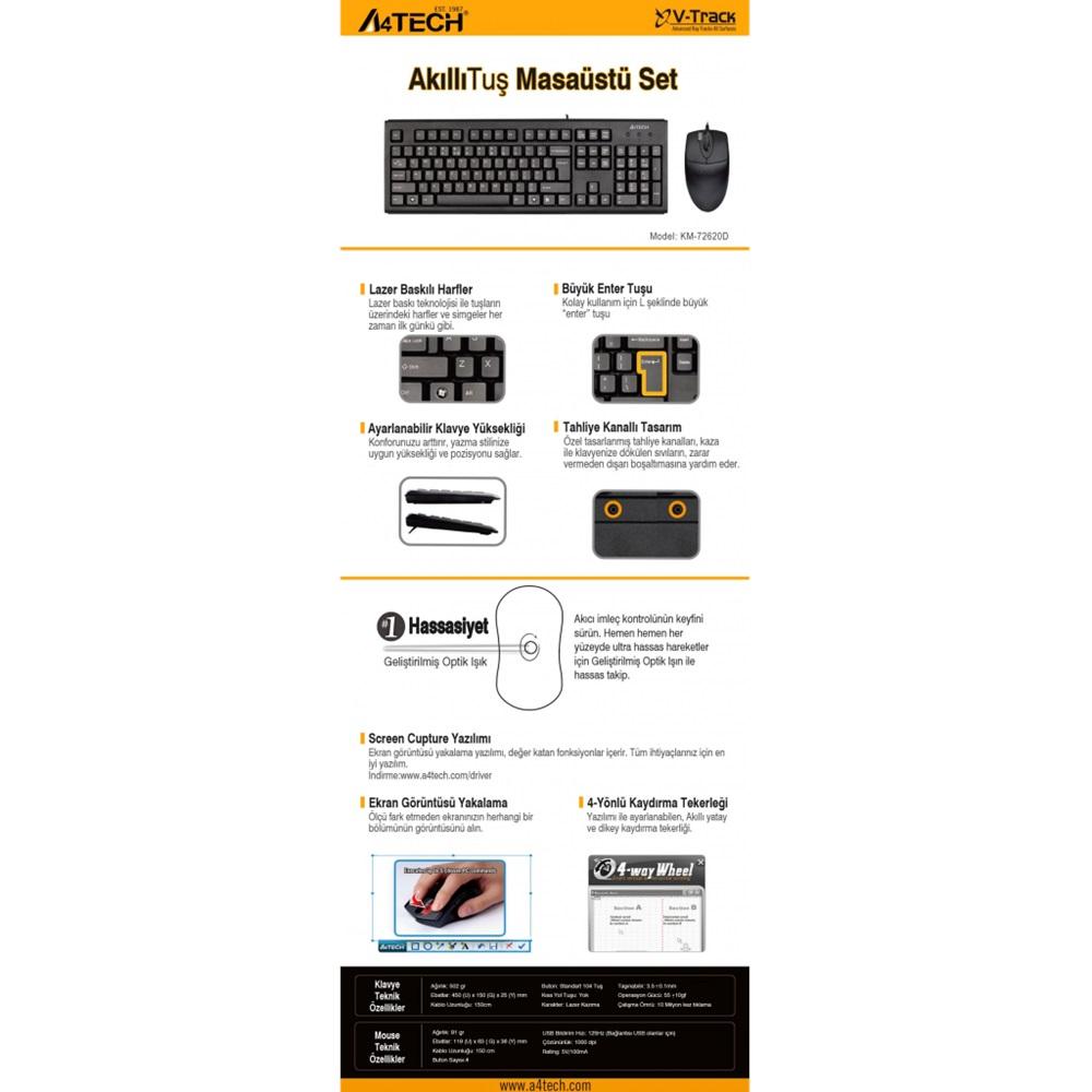 A4-Tech KM-72620D USB Standart Türkçe Q Klavye/Mouse Set
