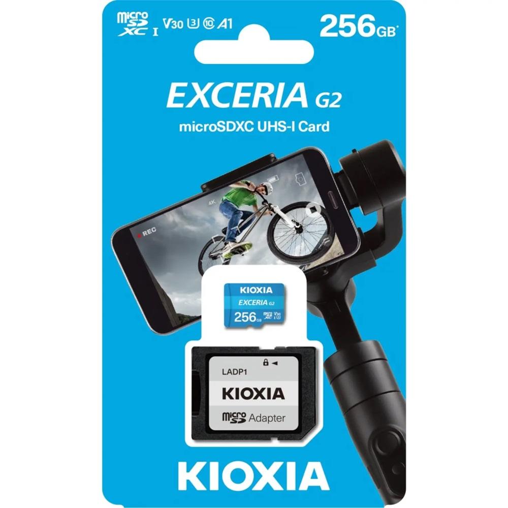 KIOXIA 256GB ExceriaG2, LMEX1L256GG2, U1 V30 4K, CL10, 100Mb/s, MicroSD Kart Bellek (SD Adaptörlü)