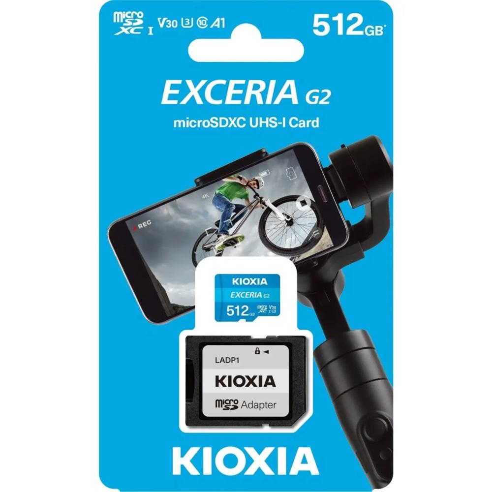 KIOXIA 512GB ExceriaG2, LMEXL512GG2 U1 V30 4K, CL10, 100Mb/s, MicroSD Kart Bellek (SD Adaptörlü)