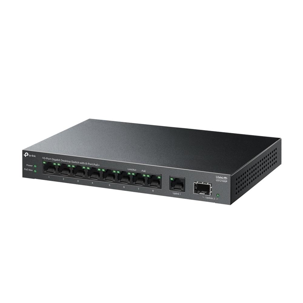 TP-LINK LS1210GP, Green Tech, 10 port Gigabit, 9 Port POE, +1 Port Gigabit SFP, 61W, Yönetilemez Masaüstü Switch