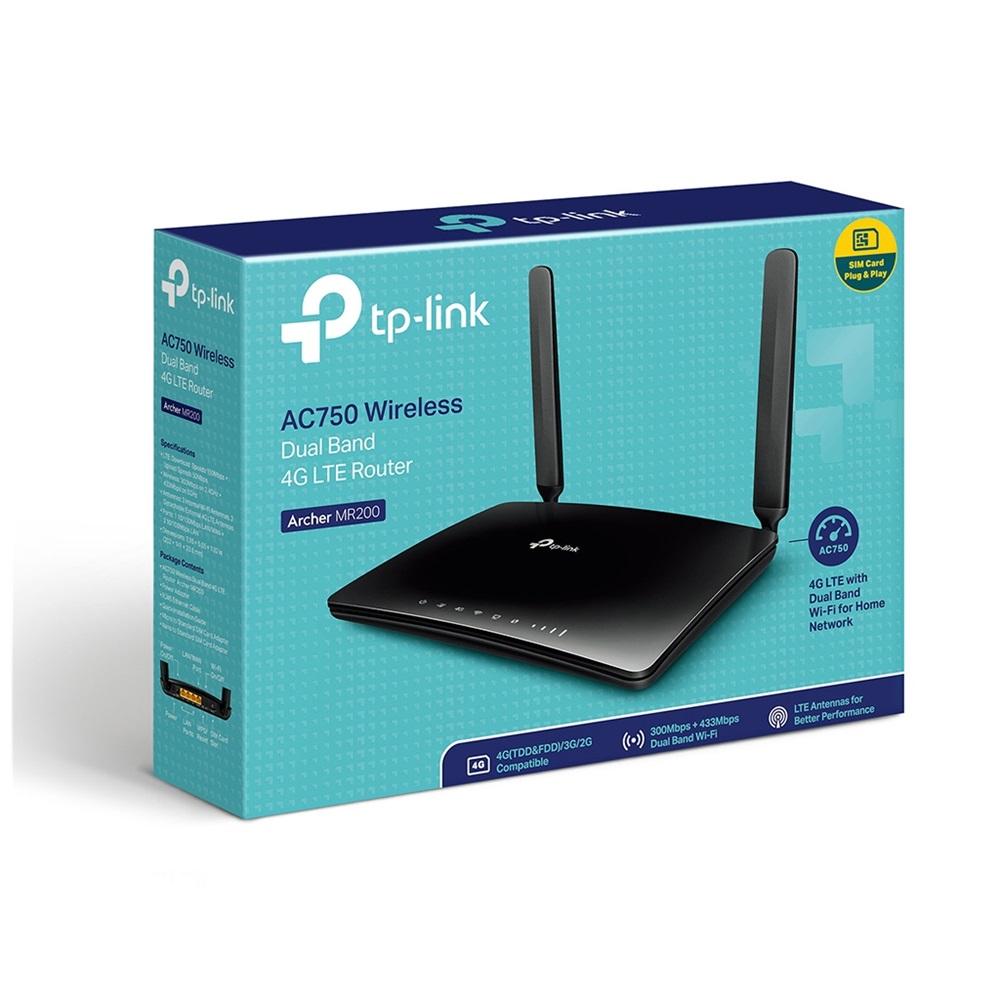 TP-LINK ARCHER MR200, AC750, 4Port, 300-433Mbps, Dual Band WiFi, Masaüstü, LTE Micro Sim Kart Takılabilir 3G-4G Destekli Router