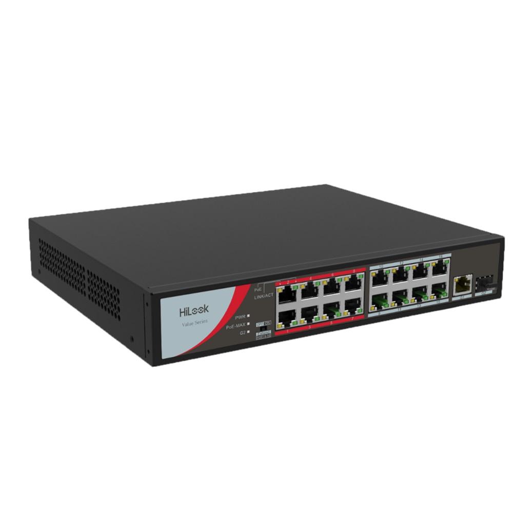 HILOOK NS-0318P-130(B), 16 Port, Megabit, 16 Port PoE, 130W, +1 Port GigaBit, +1 Port GigaBit SFP, Long Range 250Metre, Yönetilemez, Masaüstü Switch