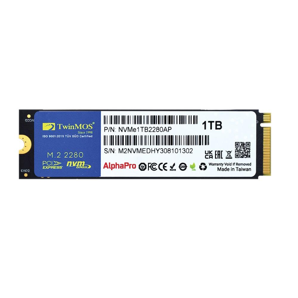 TwinMOS NVMe1TB2280AP, AlphaPro, 1TB, 3600-3250Mb/s, Gen3, NVMe PCIe M.2 2280, SSD, TLC, 3DNAND