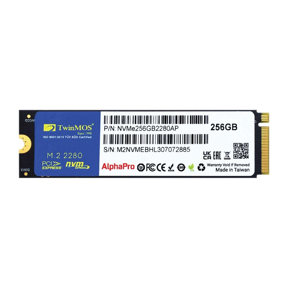 TwinMOS NVMe256GB2280AP, AlphaPro, 256GB, 3600-3250Mb/s, Gen3, NVMe PCIe M.2 2280, SSD, TLC, 3DNAND