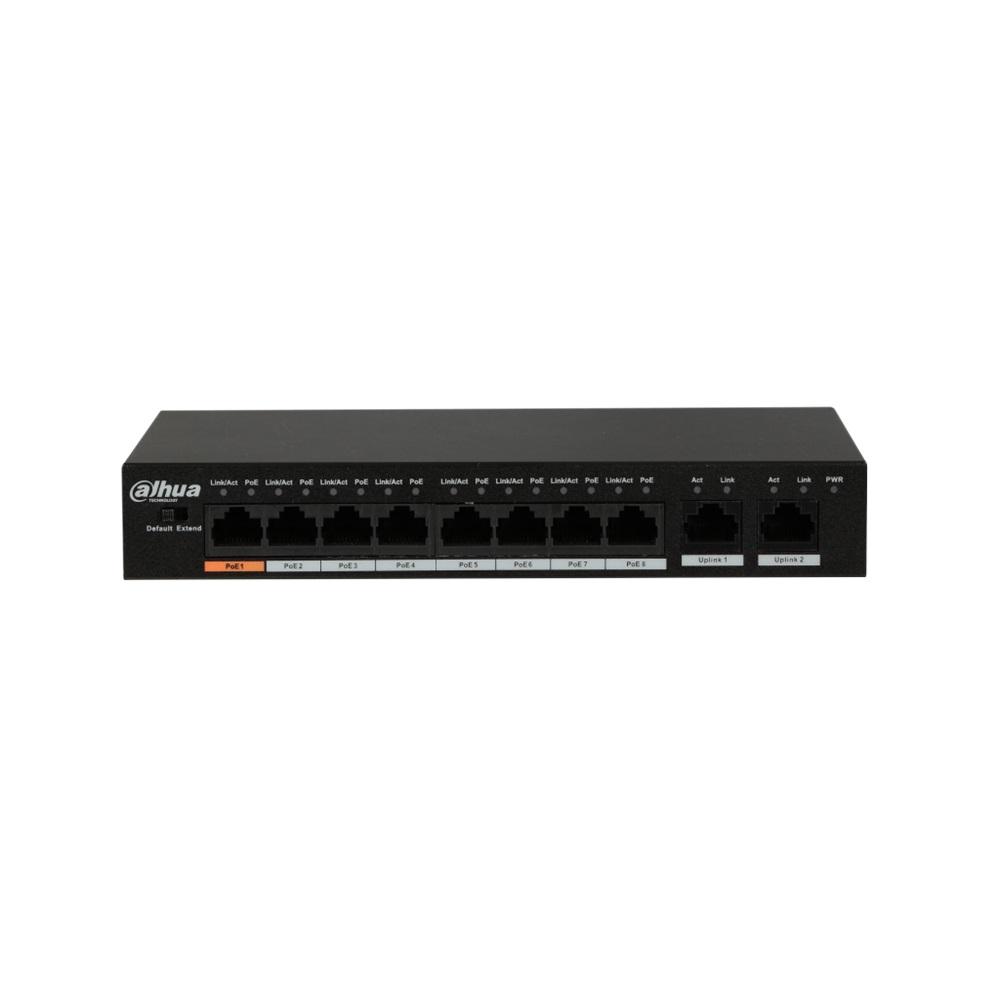 DAHUA PFS3010-8ET-96, 8 Port, MegaBit, 8 Port PoE, 96W, +2 Port GigaBit Uplink, Yönetilemez, Masaüstü Switch