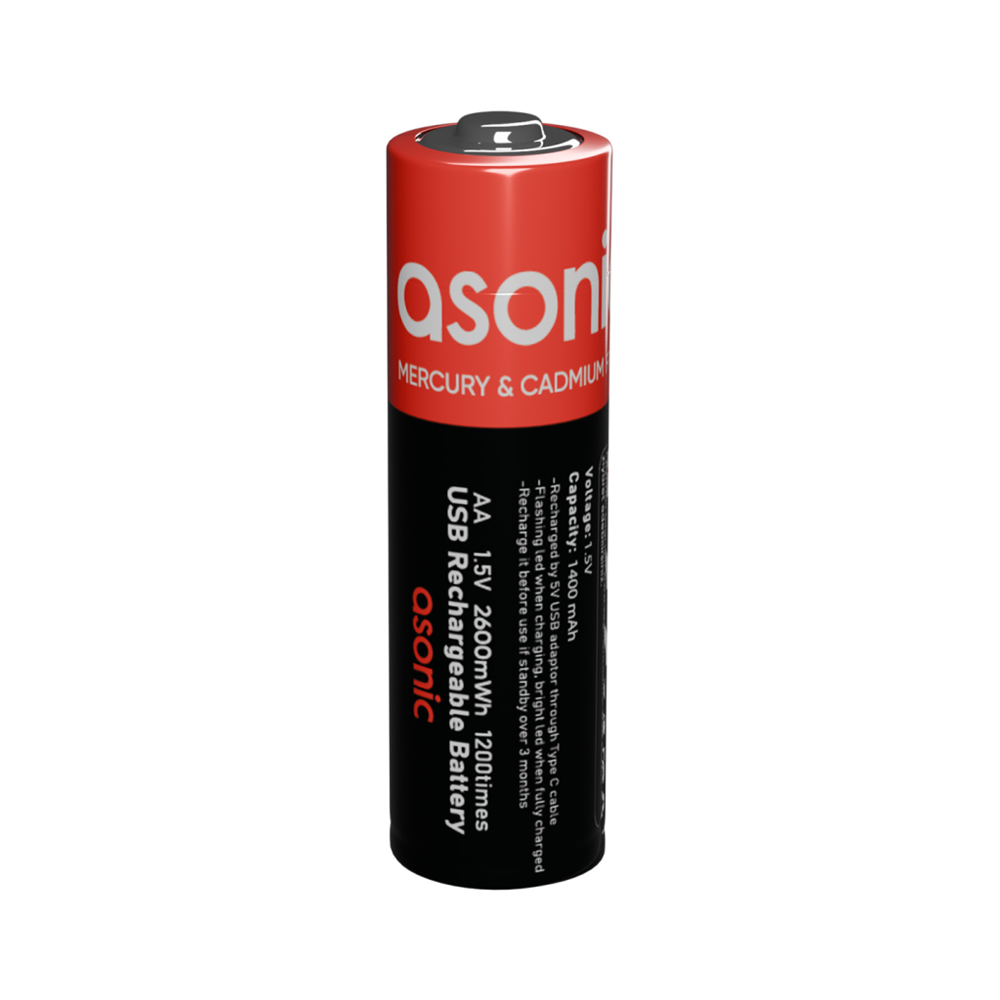 ASONIC PL1400, AA, Şarjlı Pil, 1.5Volt, 1400mAh/2600mwh, Type-C ile Kolay Şarj, 2 li Paket (USB To Type-C Kablo Hediye)