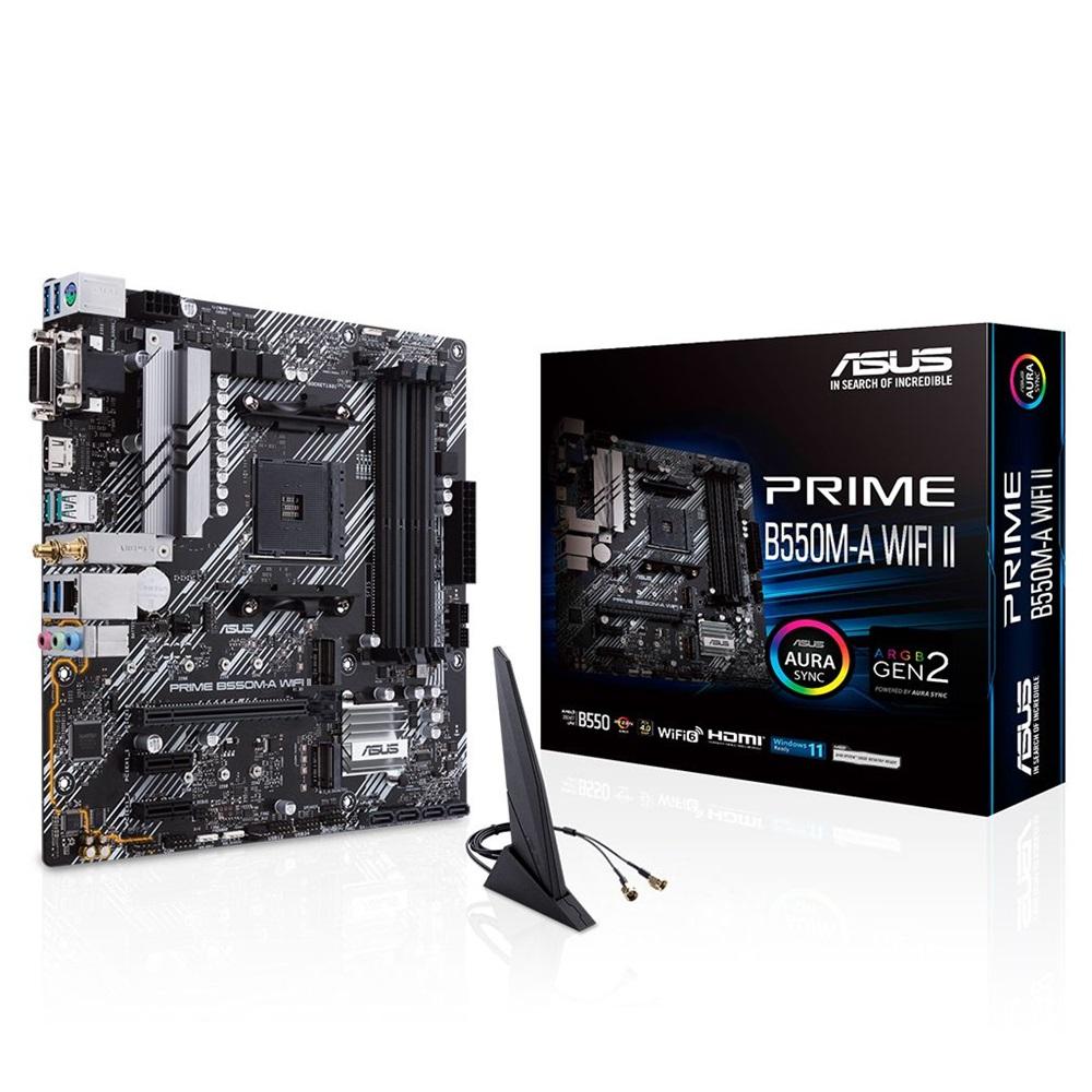 ASUS PRIME B550M-A WIFI II, 4xDDR4, 2x M.2, D-SUB, DVI, HDMI, Wi-Fi 6, Bluetooth v5.2, AM4 Soket Anakart