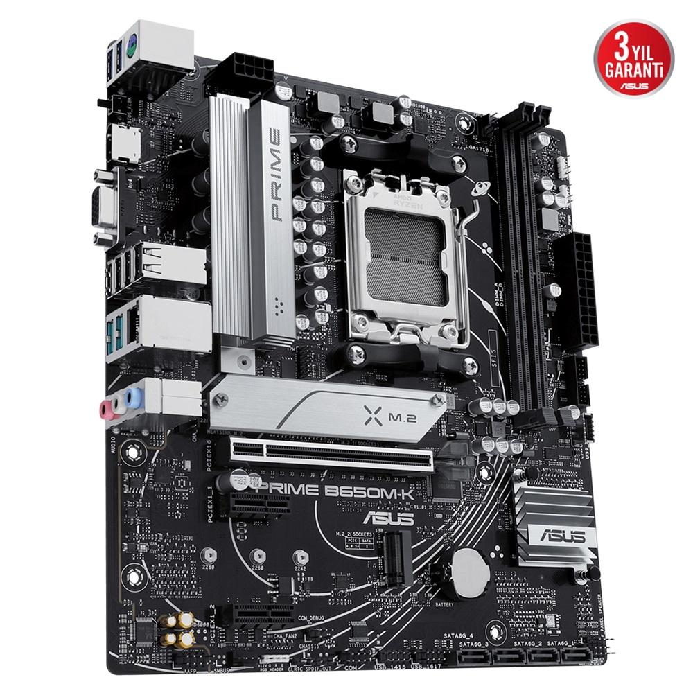 ASUS PRIME B650M-K, 2xDDR5, 2x M.2, D-SUB, HDMI, AMD Ryzen 7000 Serisi, AM5 Soket Anakart