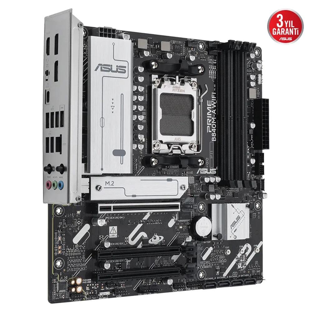 ASUS PRIME B840M-A WIFI, 4xDDR5, 3x M.2, HDMI, 2x DP, Type-C, WI-FI 6E, Bluetooth 5.3, AM5 Soket GAMING Anakart
