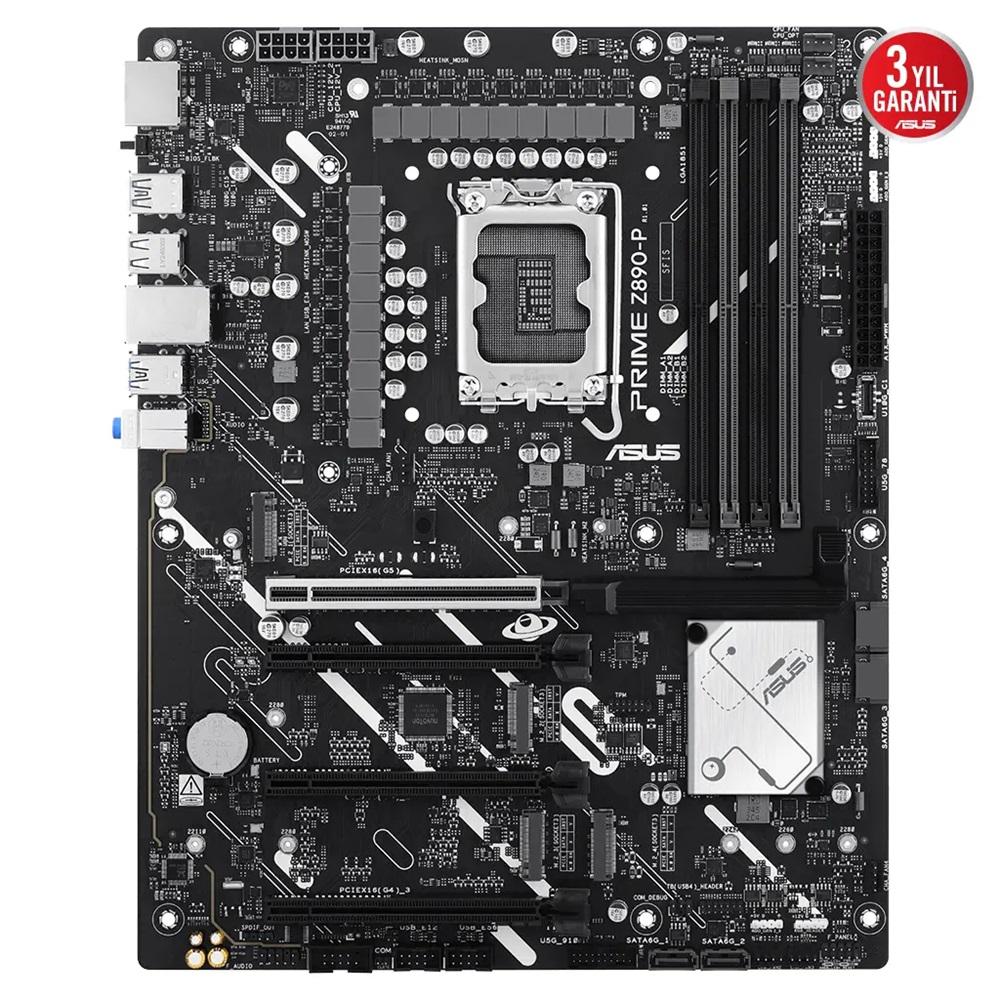 ASUS PRIME Z890-P, 7600MHz, 4xDDR5 4x M.2, HDMI, DP, Type-C, Intel Core Ultra CPU(Seri 2), LGA1851 Soket Anakart