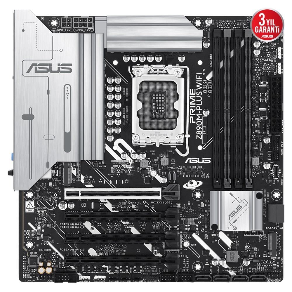 ASUS PRIME Z890M-PLUS WIFI, 7600MHz, 4xDDR5 3x M.2, HDMI, DP, Type-C, Wi-Fi 7, Bluetooth 5.4, Intel Core Ultra CPU(Seri 2), LGA1851 Soket, Gaming Anakart