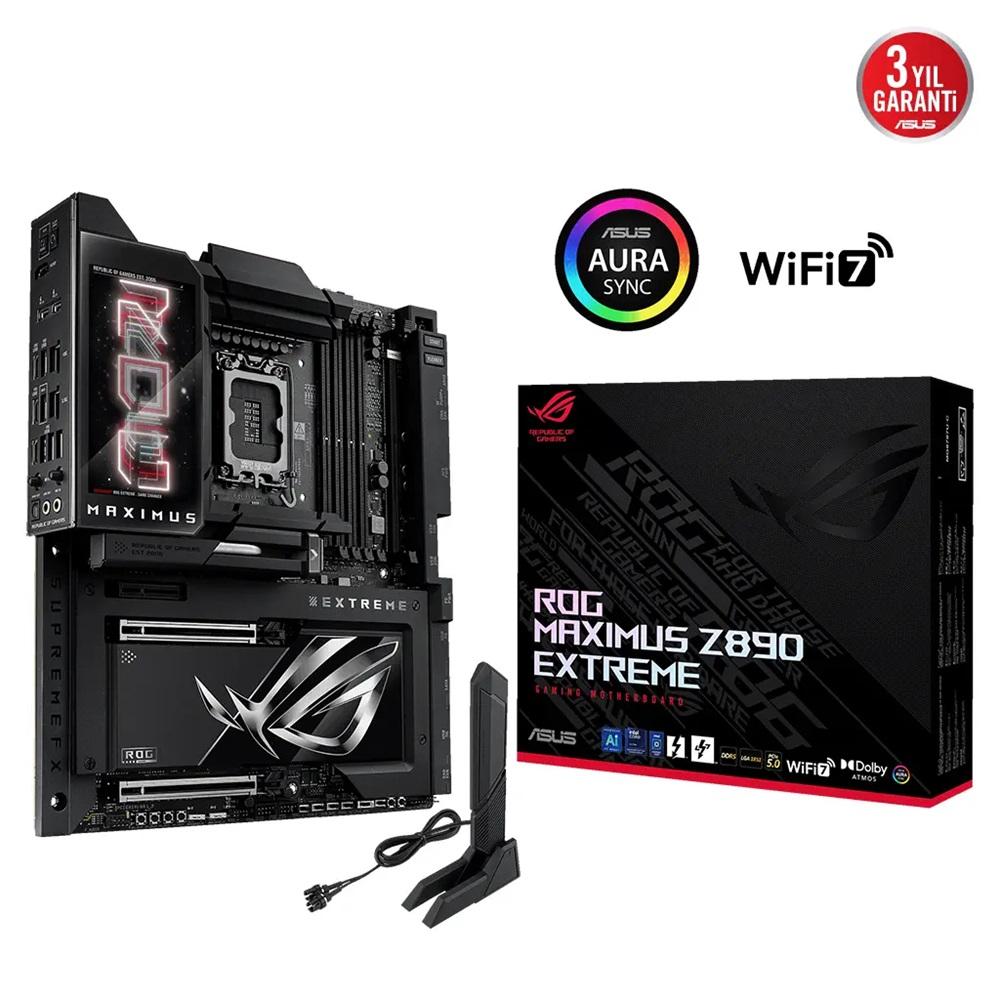 ASUS ROG MAXIMUS Z890 EXTREME, 8800MHz, 4xDDR5, 6x M.2, HDMI, 2xThunderbolt, 5xType-C, Wi-Fi 7, Bluetooth 5.4, Intel Core Ultra CPU(Seri 2), LGA1851 Soket, ARGB Gaming Anakart