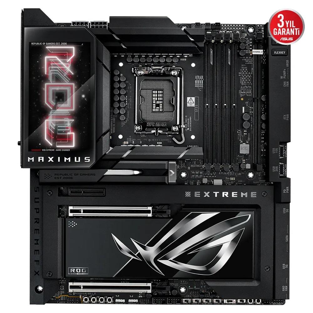 ASUS ROG MAXIMUS Z890 EXTREME, 8800MHz, 4xDDR5, 6x M.2, HDMI, 2xThunderbolt, 5xType-C, Wi-Fi 7, Bluetooth 5.4, Intel Core Ultra CPU(Seri 2), LGA1851 Soket, ARGB Gaming Anakart