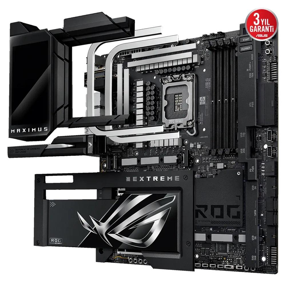 ASUS ROG MAXIMUS Z890 EXTREME, 8800MHz, 4xDDR5, 6x M.2, HDMI, 2xThunderbolt, 5xType-C, Wi-Fi 7, Bluetooth 5.4, Intel Core Ultra CPU(Seri 2), LGA1851 Soket, ARGB Gaming Anakart