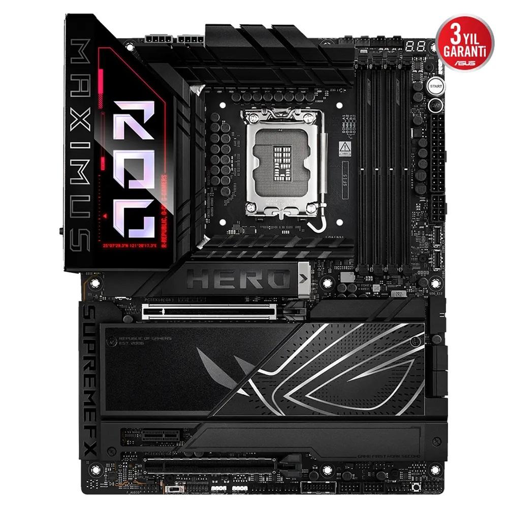 ASUS ROG MAXIMUS Z890 HERO, 8800MHz, 4xDDR5, 6x M.2, HDMI, 2xThunderbolt, 4xType-C, Wi-Fi 7, Bluetooth 5.4, Intel Core Ultra CPU(Seri 2), LGA1851 Soket, Gaming Anakart