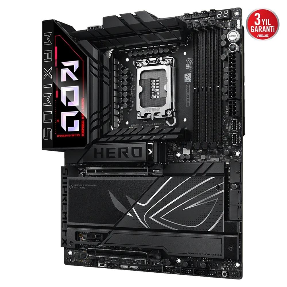 ASUS ROG MAXIMUS Z890 HERO, 8800MHz, 4xDDR5, 6x M.2, HDMI, 2xThunderbolt, 4xType-C, Wi-Fi 7, Bluetooth 5.4, Intel Core Ultra CPU(Seri 2), LGA1851 Soket, Gaming Anakart