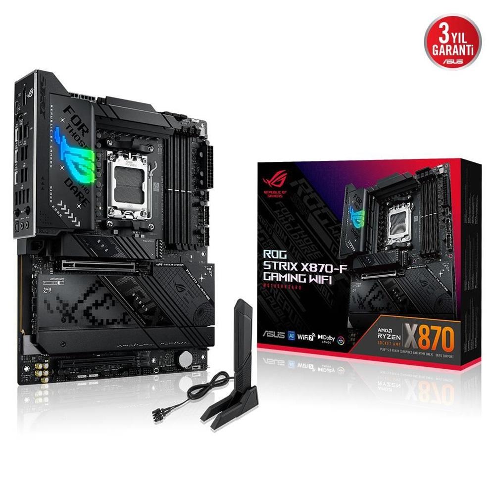 ASUS ROG STRIX X870-F GAMING WIFI, 4xDDR5, 4xM.2, HDMI, DP, Type-C, Wi-Fi 7, Bluetooth v5.4, AMD Ryzen 9000-8000 ve 7000 Serisi, AM5 Soket Anakart