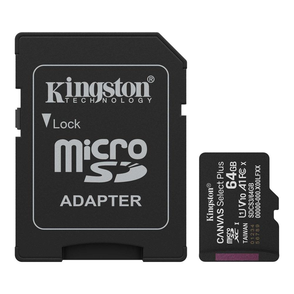 KINGSTON SDCS3/64GB, Canvas Select Plus Gen3 A1, 100Mb/s, MicroSD Kart Bellek (SD Adaptörlü)