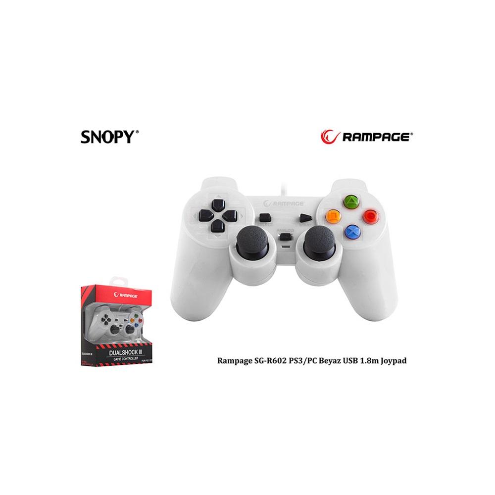 RAMPAGE SG-R602, Beyaz, PC/PS3, 1.8mt Kablolu, Çift Titreşimli, GAMEPAD
