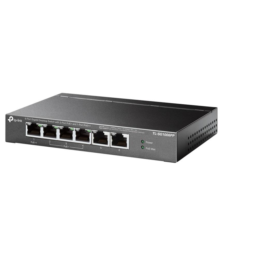 TP-LINK TL-SG1006PP 6 Port, GigaBit, Metal Kasa, 4 Port PoE, 64W, Yönetilemez, Masaüstü Switch