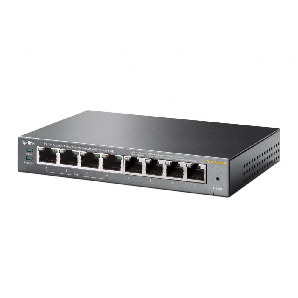TP-LINK TL-SG108PE, 8 Port, GigaBit, 4 Port PoE 64W, Easy Smart, Yönetilebilir, Metal Kasa, Masaüstü Switch