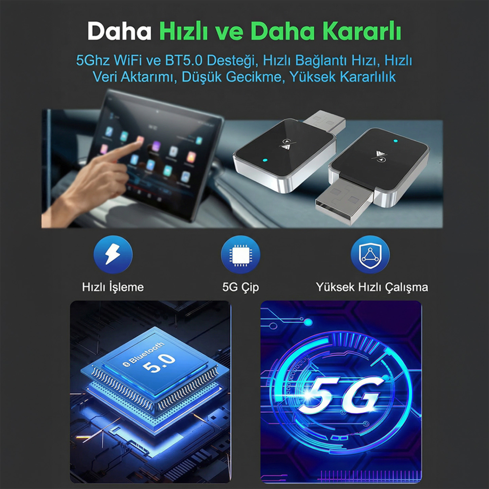 S-LINK SL-CAR01, 2in1 Android ve Apple Cihazlar, Kablosuz Android Auto ve Carplay Adaptörü