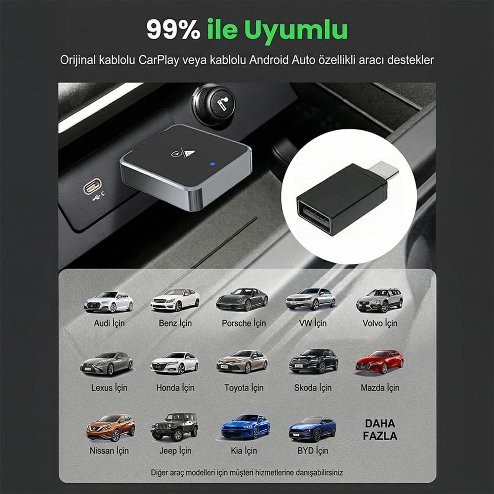 S-LINK SL-CAR01, 2in1 Android ve Apple Cihazlar, Kablosuz Android Auto ve Carplay Adaptörü