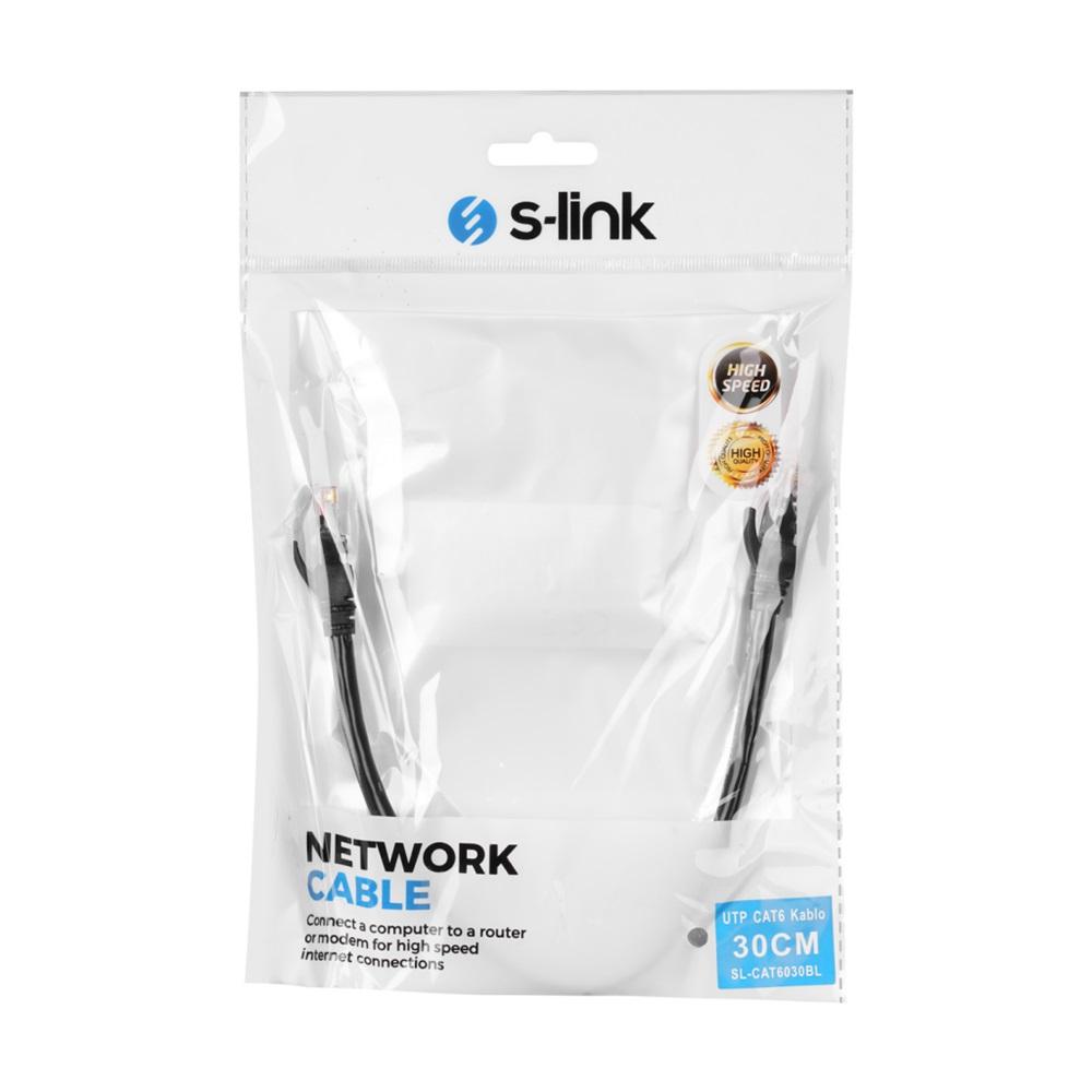 S-LINK SL-CAT6030 CAT6 Patch 30CM Kablo (Siyah) 