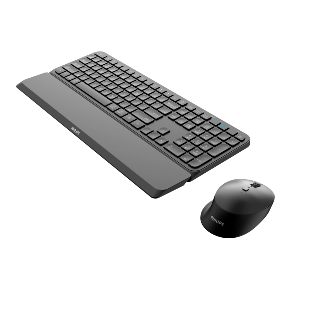 PHILIPS SPT6607B, Siyah, Türkçe Q, 2.4Ghz ve Bluetooth Kablosuz, Bilek Destekli, Multimedya Klavye Mouse Set