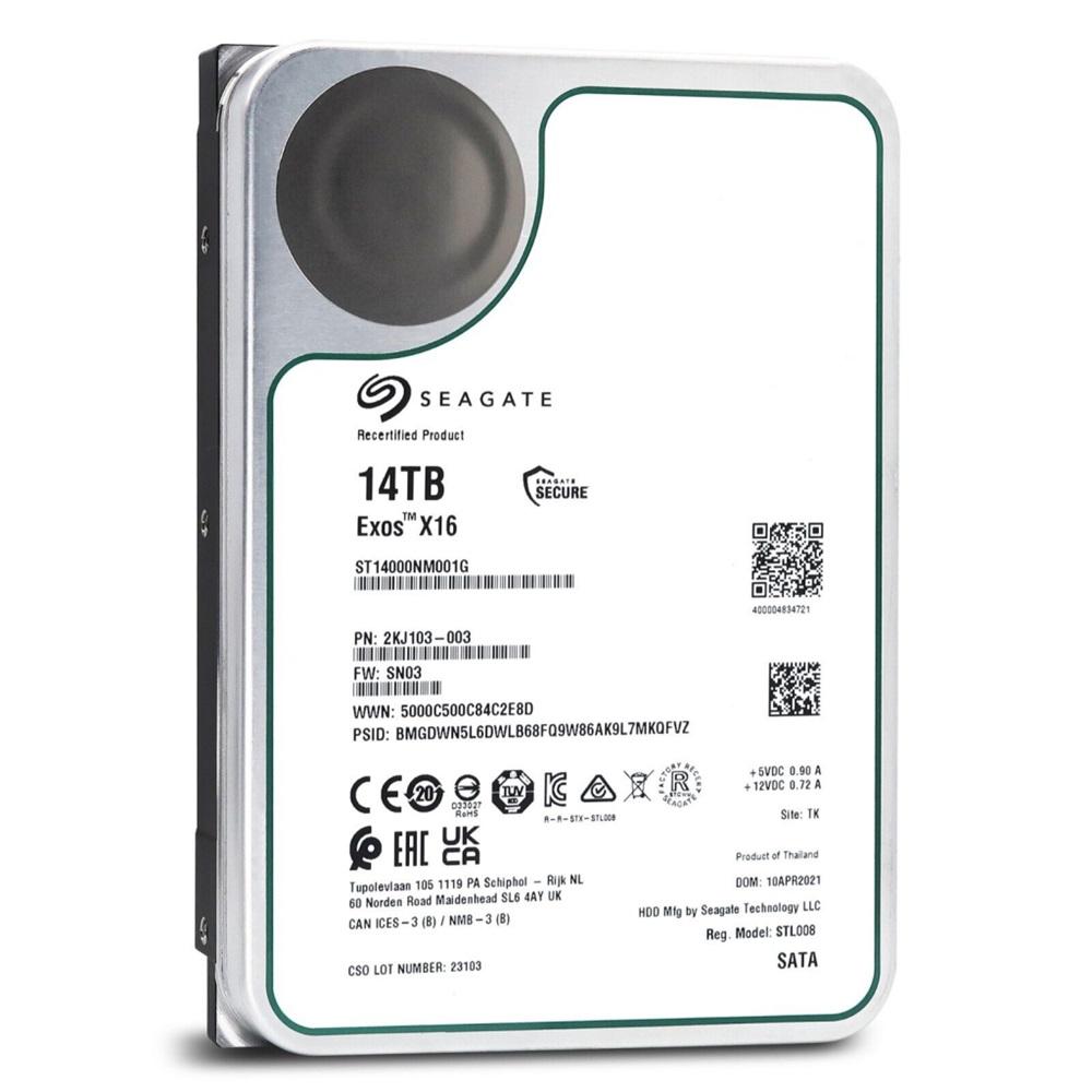 SEAGATE EXOS X16, ST14000NM001G, 3.5", 14TB, 256Mb, 7200 Rpm, 7/24 Enterprise, DATA CENTER-GÜVENLİK-NAS-SERVER, HDD